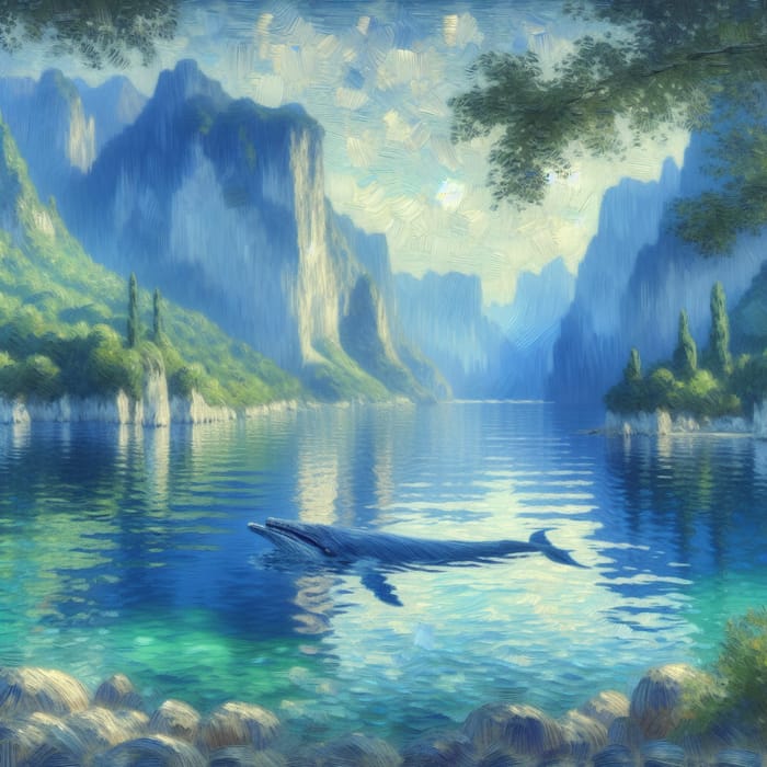 Tranquil Ocean with Majestic Whale Oil Painting | Claude Monet Inspired
