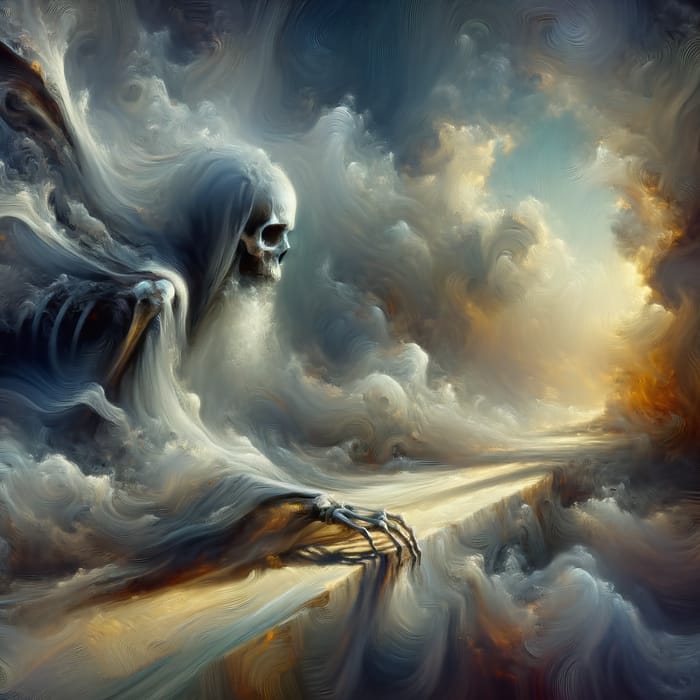 Surrealistic Interpretation of Death with Ethereal Light and Shadow