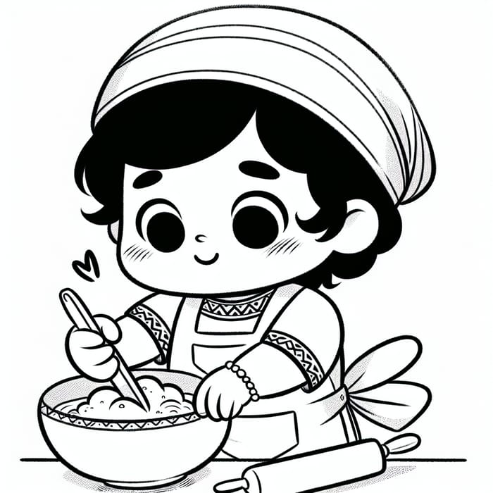 Child Cooking with Love in Memory of Loved One - Playful Cartoon Style