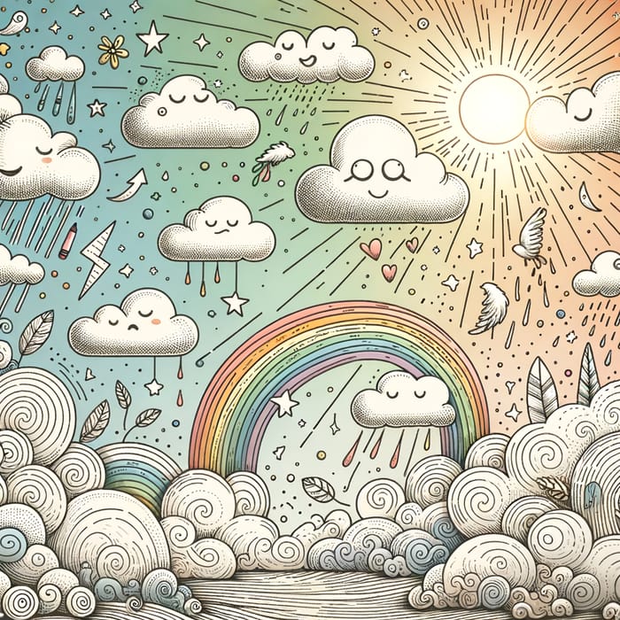 Whimsical Clouds Representing Loss Coping | Coloring Book