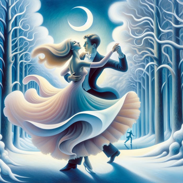 Enchanting Winter Wonderland Dance under Crescent Moon