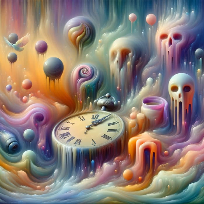 Ethereal Melting Time: Surreal Digital Painting Inspired by Dalí