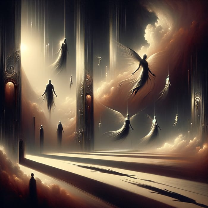 Enigmatic Salvador Dali-Inspired Gothic Dreamscape in Monochromatic Palette