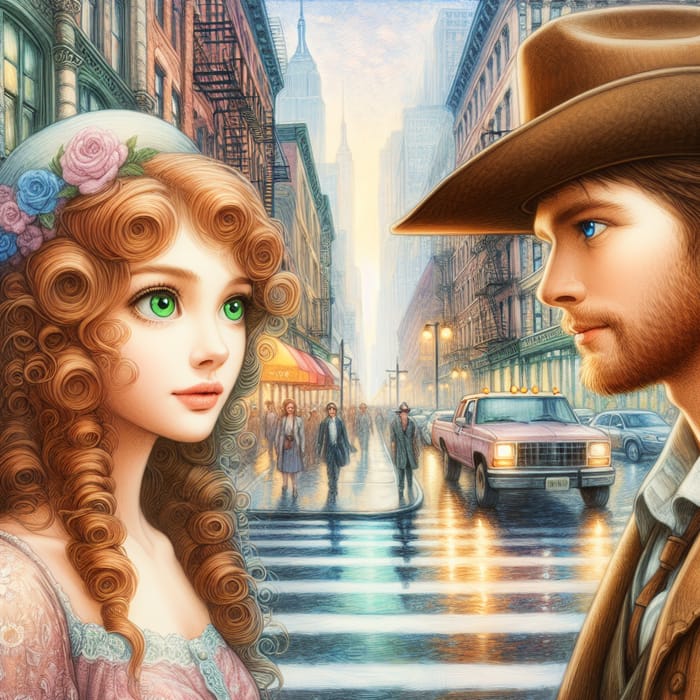 Whimsical Urban Encounter: Love at First Sight in Dreamy Pastel Colors