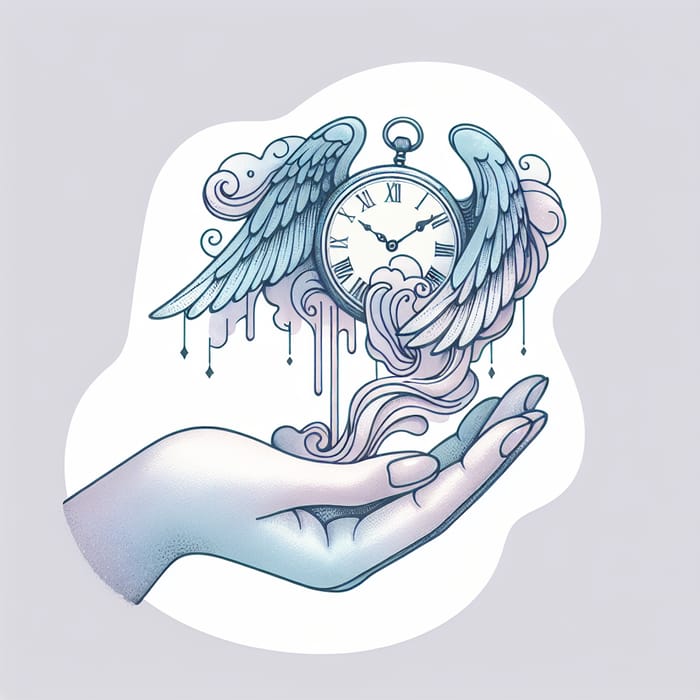 Dreamlike Watercolor Hand Holding Clock with Wings