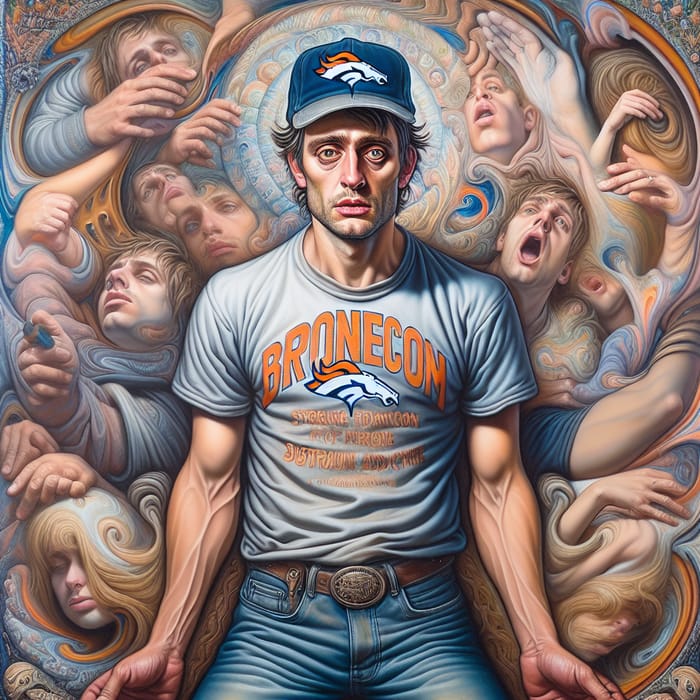 Surrealist Artwork of Denver Broncos Fan in Addiction Turmoil