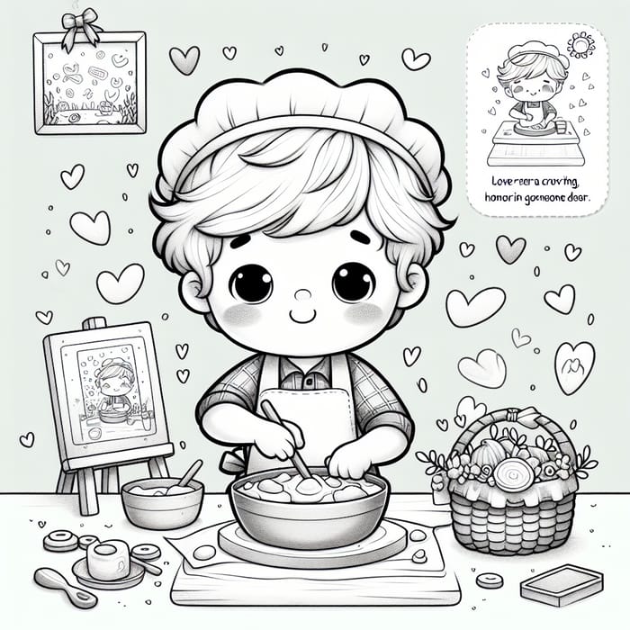 Child Cooking with Love and Care | Playful Cartoon Coloring Page