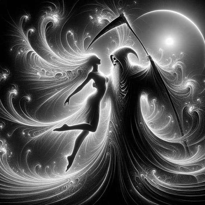 Grim Reaper's Haunting Dance in Celestial Moonlight | Surreal Whimsigoth Art