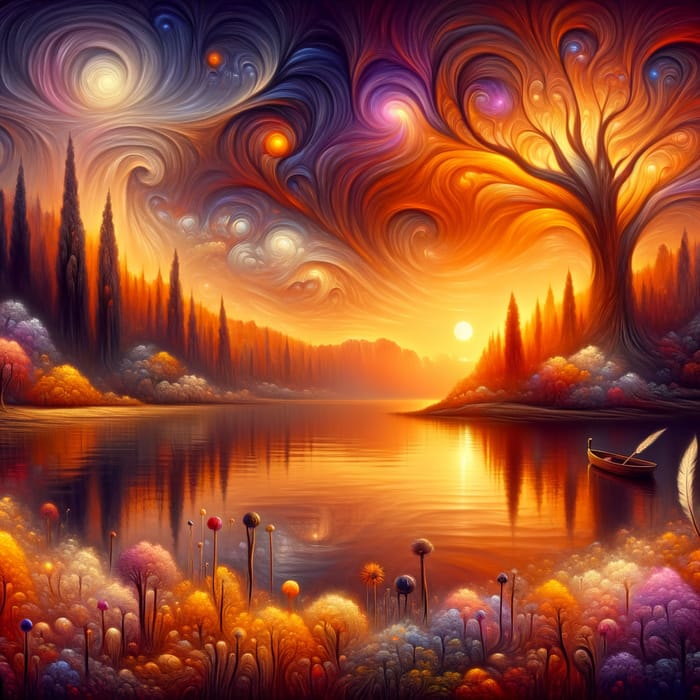 Surreal Sunset by Salvador Dali | Tranquil Lake Reflections