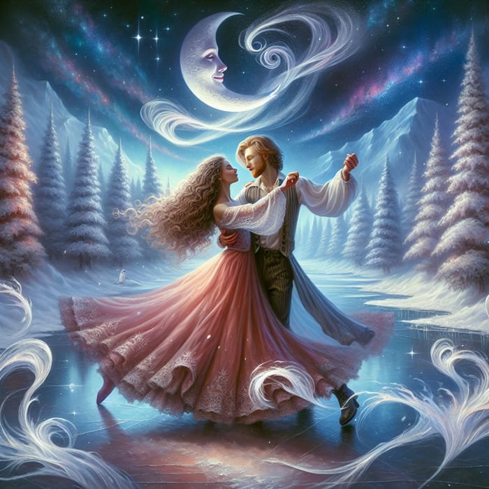 Whimsical Moonlit Forest Romance under a Crescent Moon