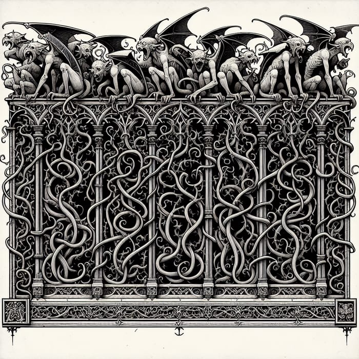 Elegant Gothic Page Border with Gargoyles and Vines