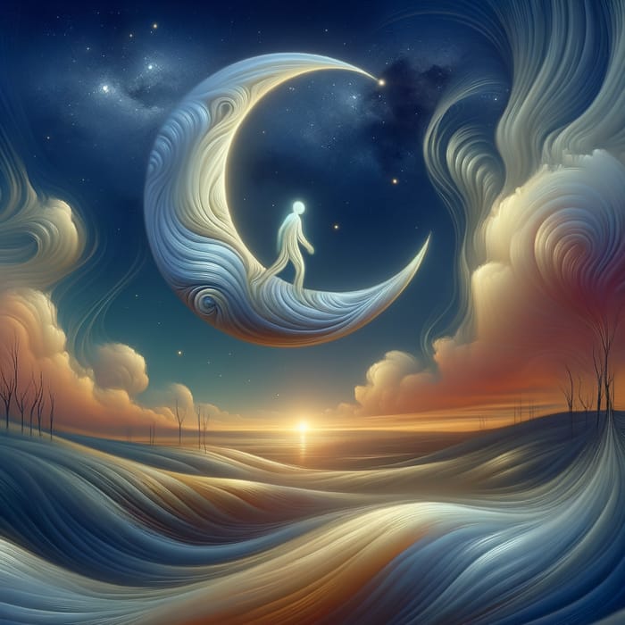 Surreal Moonlit Sky with Crescent Man - Salvador Dali Inspired Art