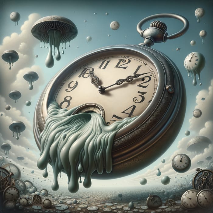 Surreal Floating Pocket Watch with Melting Clock Hands