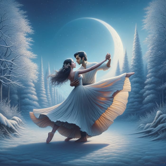 Enchanting Winter Love Dance under Moonlit Sky | Surreal Romantic Scene