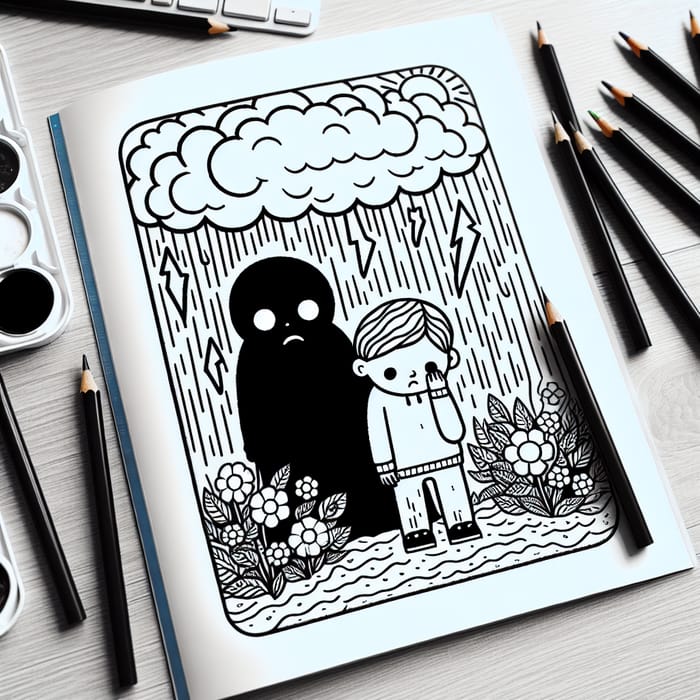 Whimsical Cartoon Style Child Coloring Page - Overwhelmed by Death