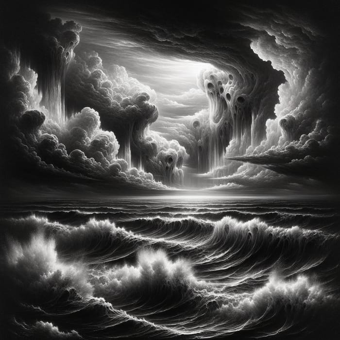 Surreal Death Undertow: Monochrome Waves Artwork
