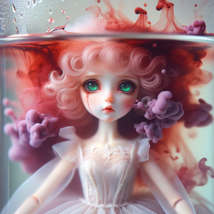 Surreal Watercolor Doll Transcending in Enchanting Pool