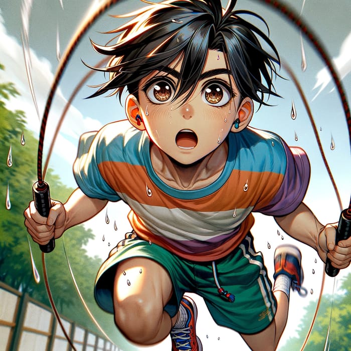 Energetic South Asian Boy Rope Skipping | Anime Character
