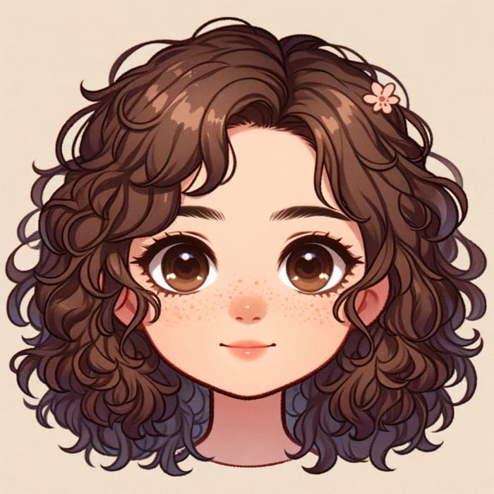 Medium Length Curly Hair Girl of Middle-Eastern Descent | Brown Eyes & Button Nose.