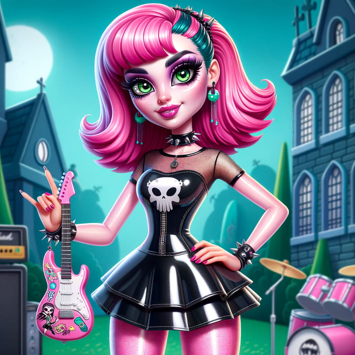 Monster High Girl in Latex Costume & Pink Hair