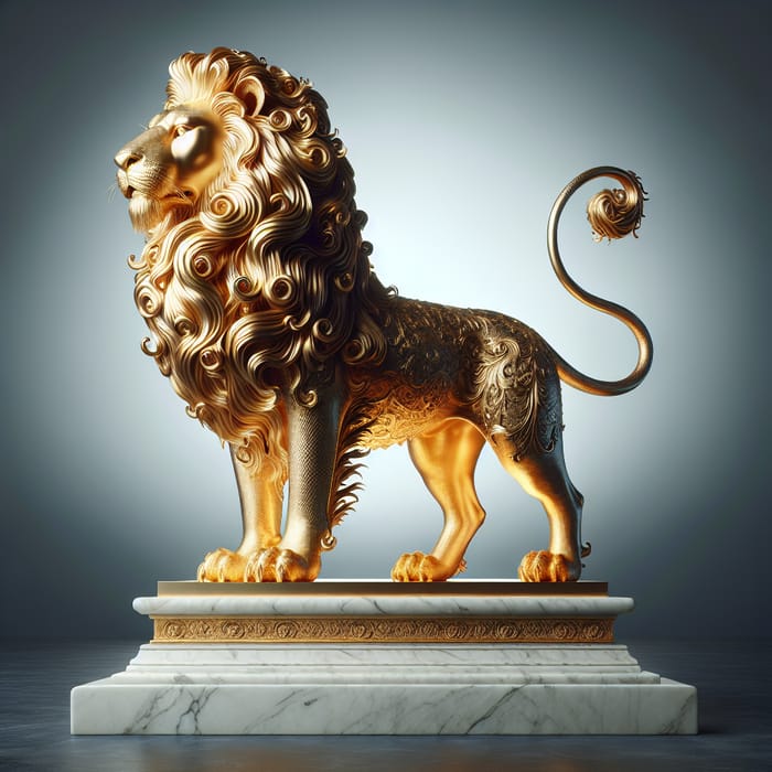 Majestic Gold Lion Statue | Artistic Beauty