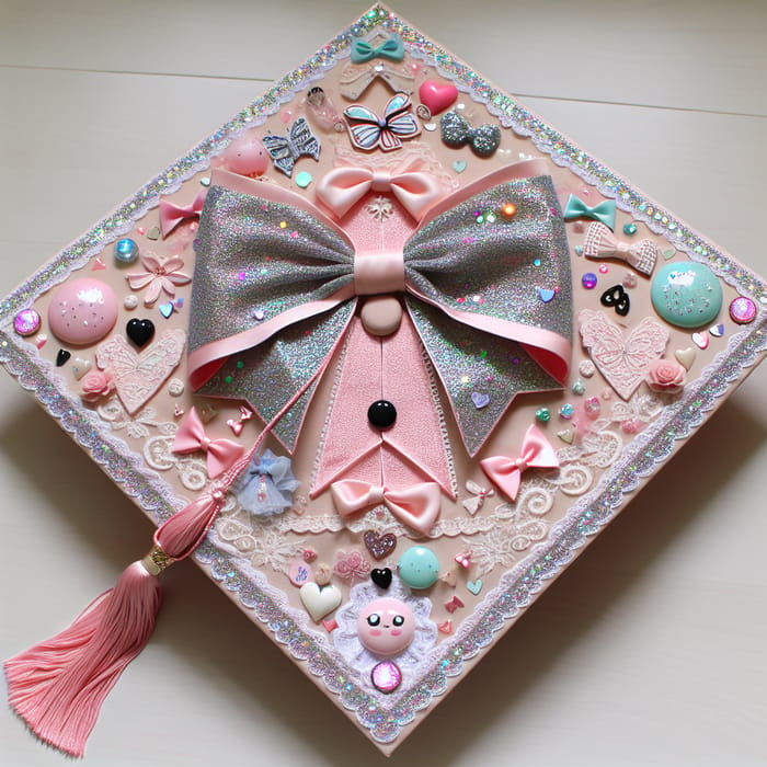 Girly Graduation Cap Decorated with Elegant Bow and Pastel Colors