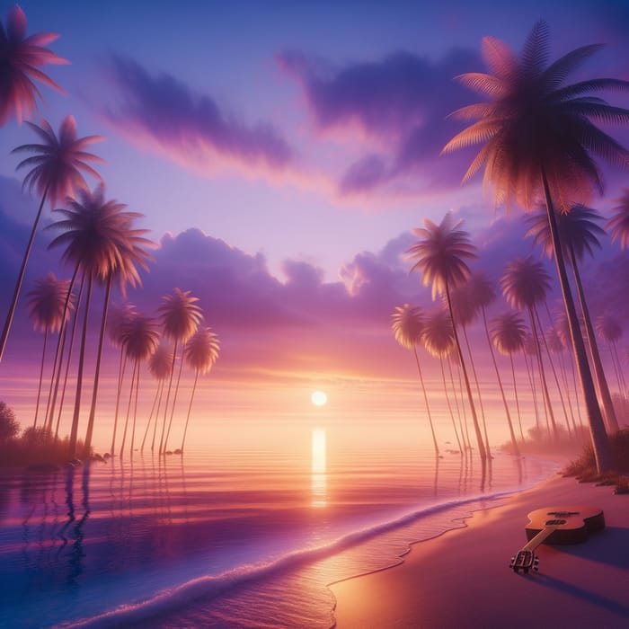 Tranquil Beach Evening: Serene Ocean, Palm Trees & Sunset Melodies