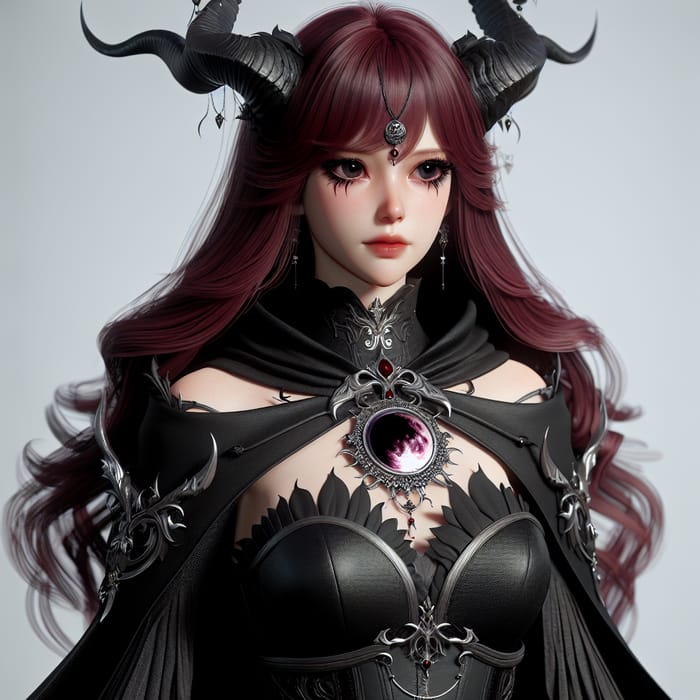 Mysterious Fantasy Character with Silver Horns and Moon Pendant