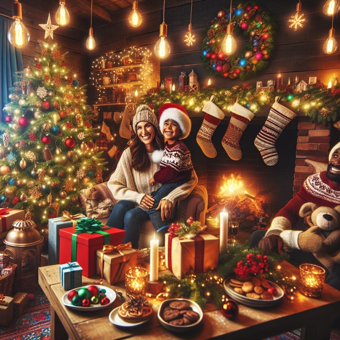 Merry Christmas Scene with Diverse Characters and Festive Spirit