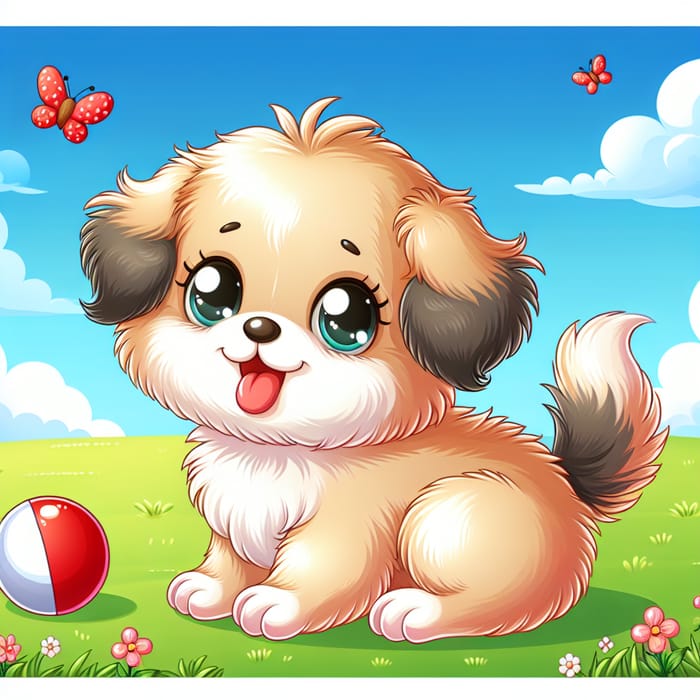 Cheerful Cartoon Puppy Drawing | Fluffy Adorable Dog Art