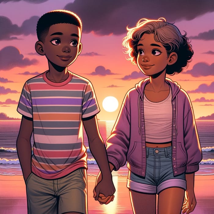 African Boy Lick and Girl Beat: Innocent Lovers' Sunset Stroll