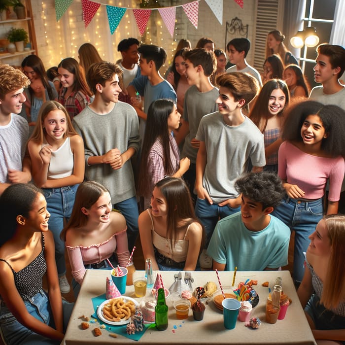 Diverse Group of Teens Enjoying Festive Party | Realistic Scene