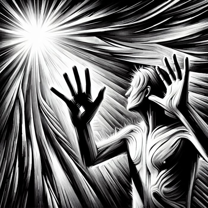 Dynamic Black and White Human Figure in Intense Sunlight