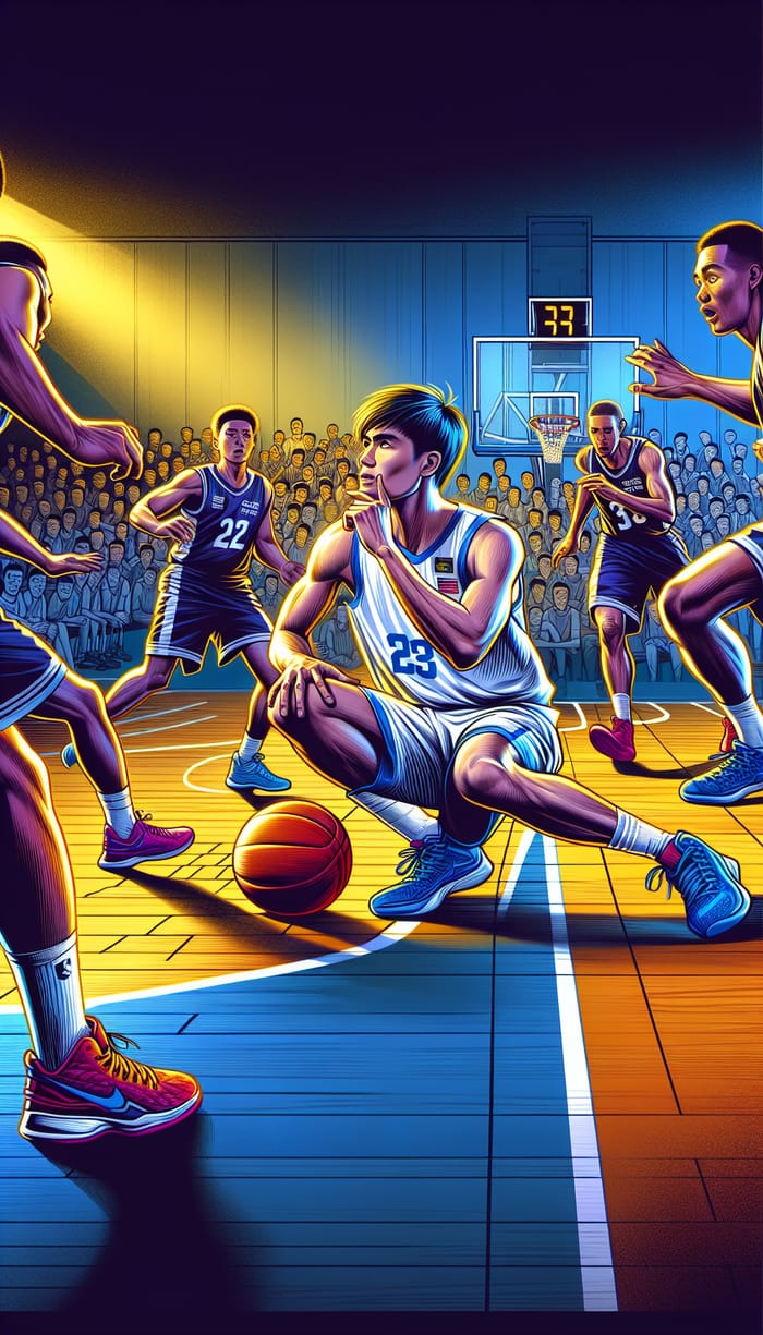 Vibrant Basketball Illustration: Asian Player's Game-Changing Moment for Wildcats