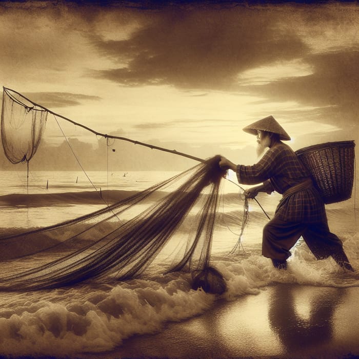 Vintage Fishermen Hauling Fishnet from Sea | Nostalgic Image