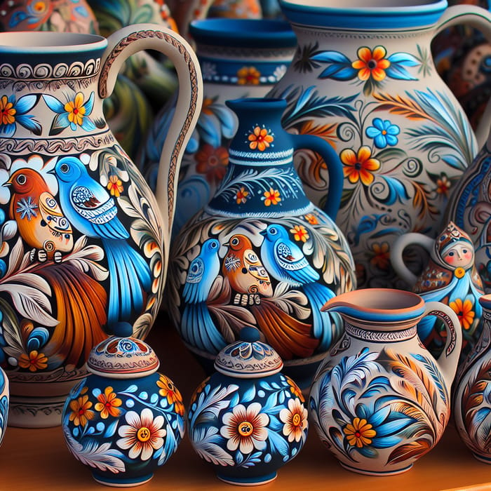 Hand-Painted Gzhel Style Clay Products