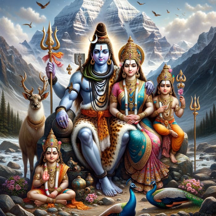 Lord Shiva and Family at Kailash Parvat: Serene Divinity