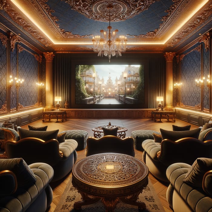 Elegant Room with Plush Furniture and Big Screen TV