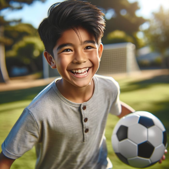 Young Boy Playing Soccer in the Park