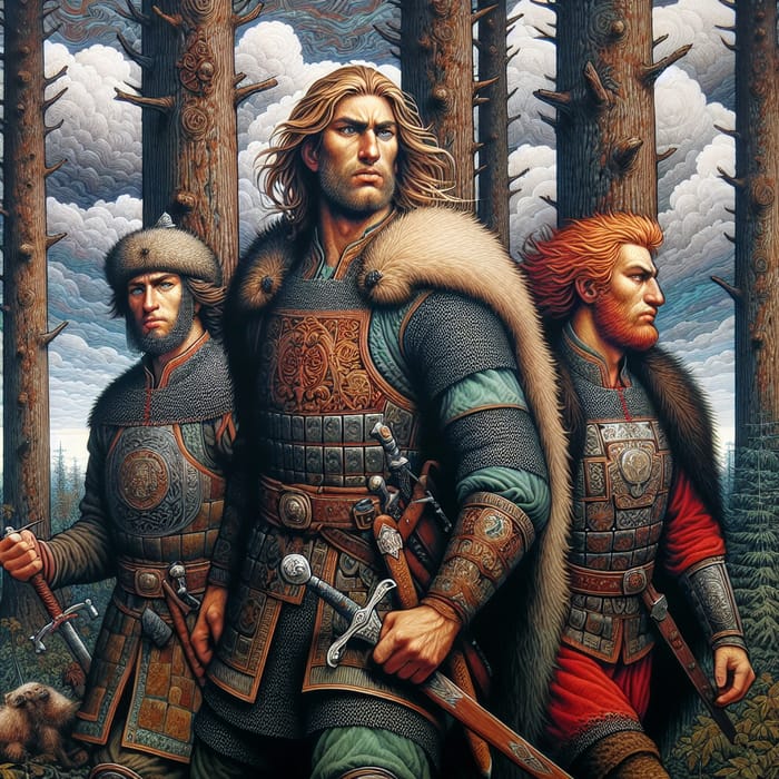Legendary Russian Bogatyrs in Medieval Armor
