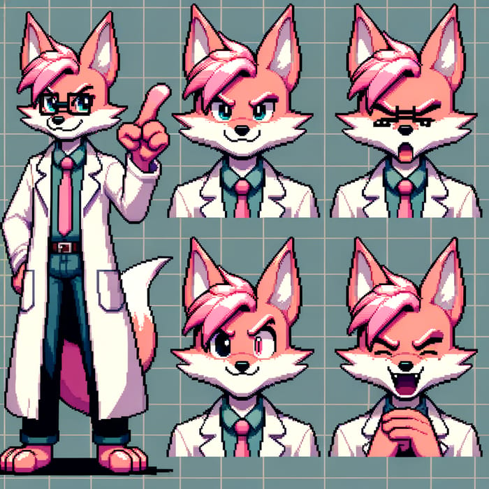 Pixel Art Android 21 Fox Scientist Character Sheet
