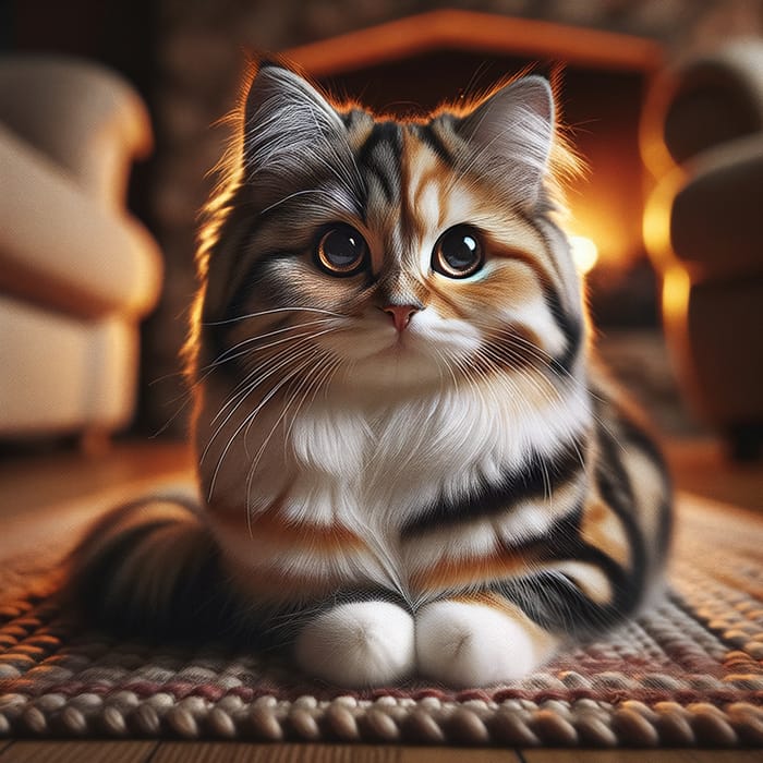 Adorable Cat on Cozy Rug with Almond Eyes