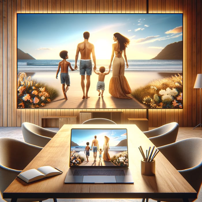 Automatic Retail Ads on Laptop | Indoor Beach Scene