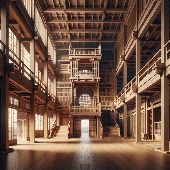 Tranquil Wooden Building with Japanese-Style Windows and Elegant Doors