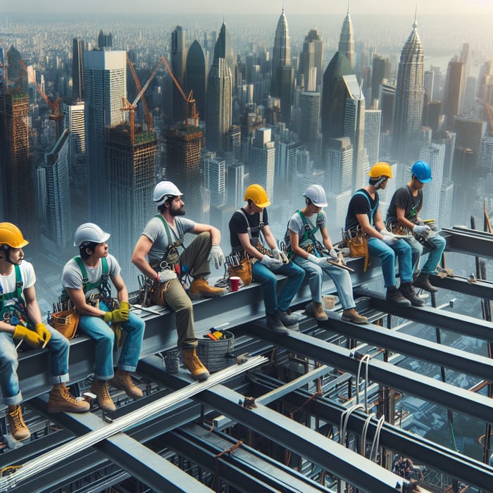 Construction Workers on Skyscraper Building