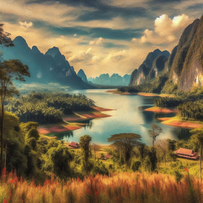 Beautiful Natural Landscape with Oil Painting Effect