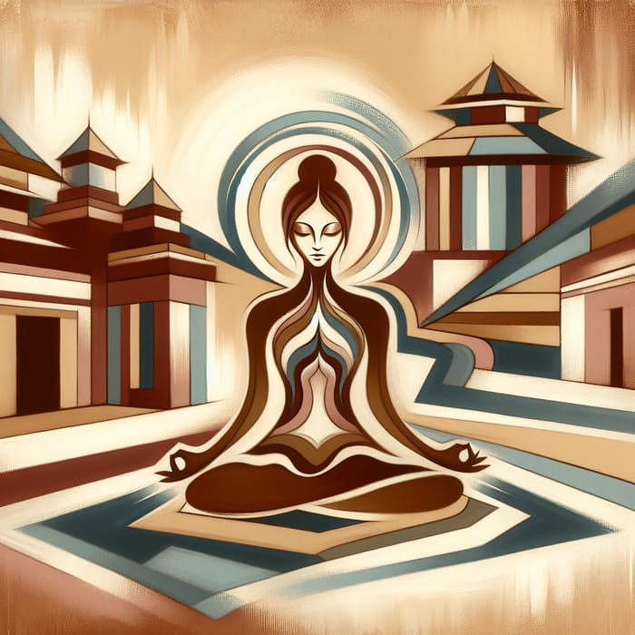 Abstract Portrait Painting - Woman Meditating in Monastery