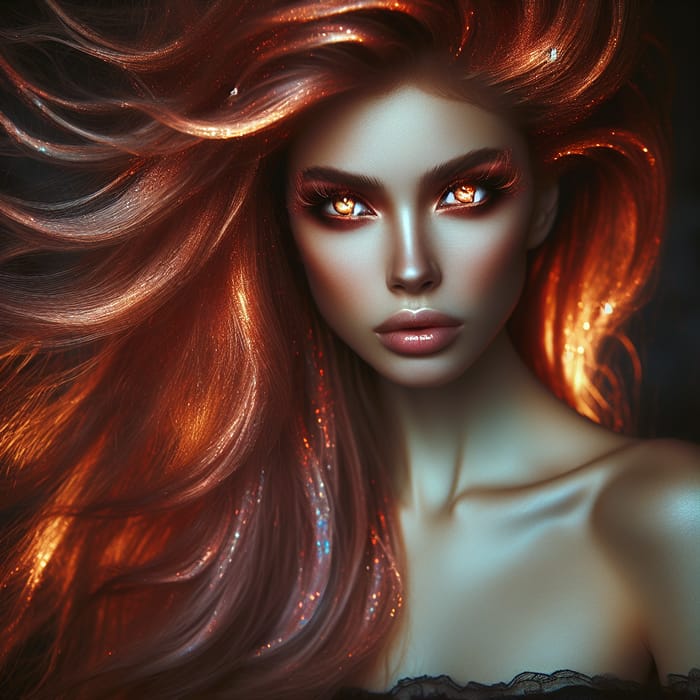 Woman with Hauntingly Fiery Eyes and Fairy Hair