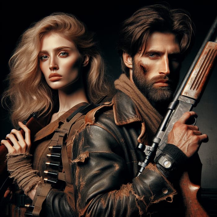 Post-Apocalyptic Man in Leather Jacket with Shotgun & Sniper Beauty