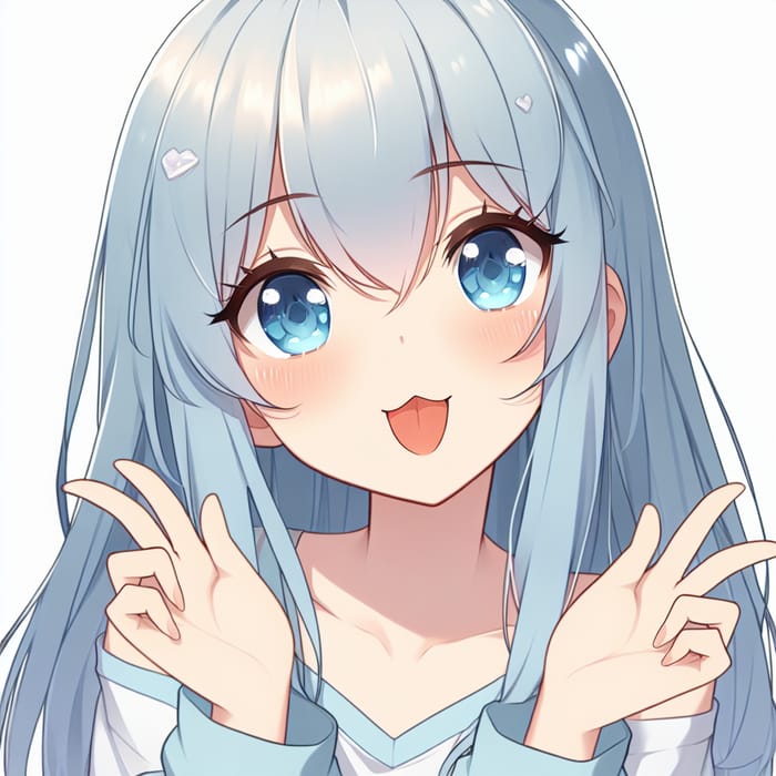 Cute Anime Girl: Light Blue Hair, Bikini, Playful Pose
